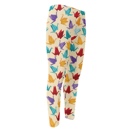 Colorful Origami Crane Pattern Print Men's Compression Pants