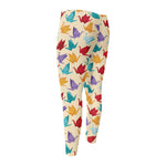 Colorful Origami Crane Pattern Print Men's Compression Pants