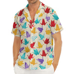 Colorful Origami Crane Pattern Print Men's Deep V-Neck Shirt