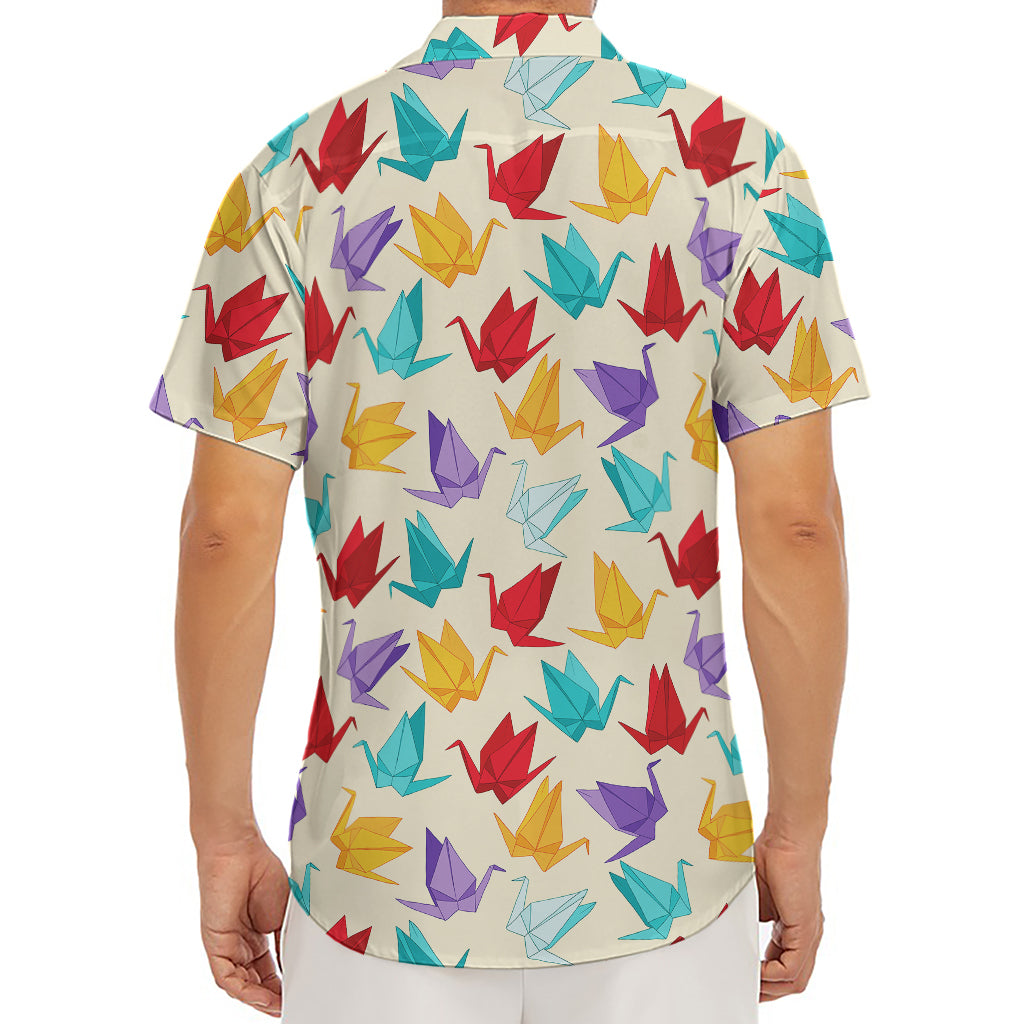 Colorful Origami Crane Pattern Print Men's Deep V-Neck Shirt