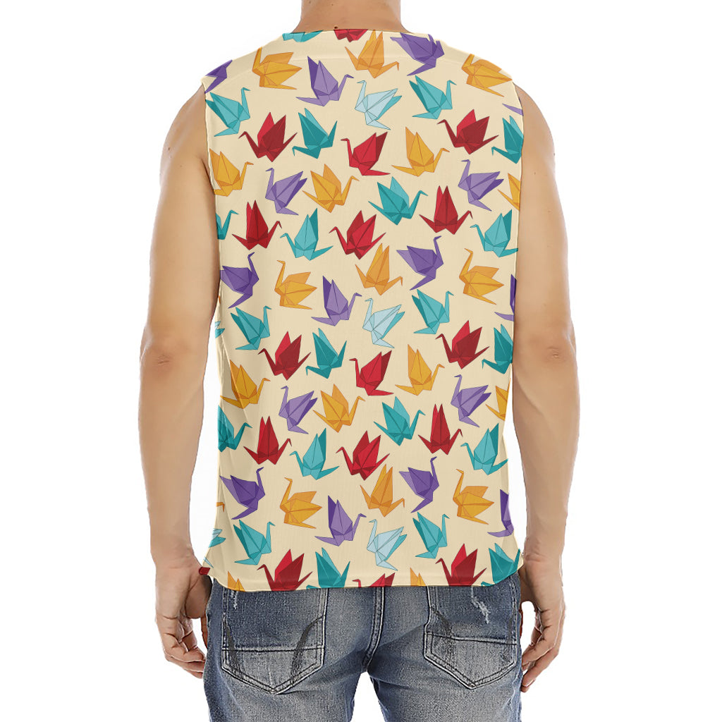 Colorful Origami Crane Pattern Print Men's Fitness Tank Top