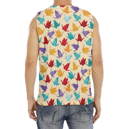 Colorful Origami Crane Pattern Print Men's Fitness Tank Top