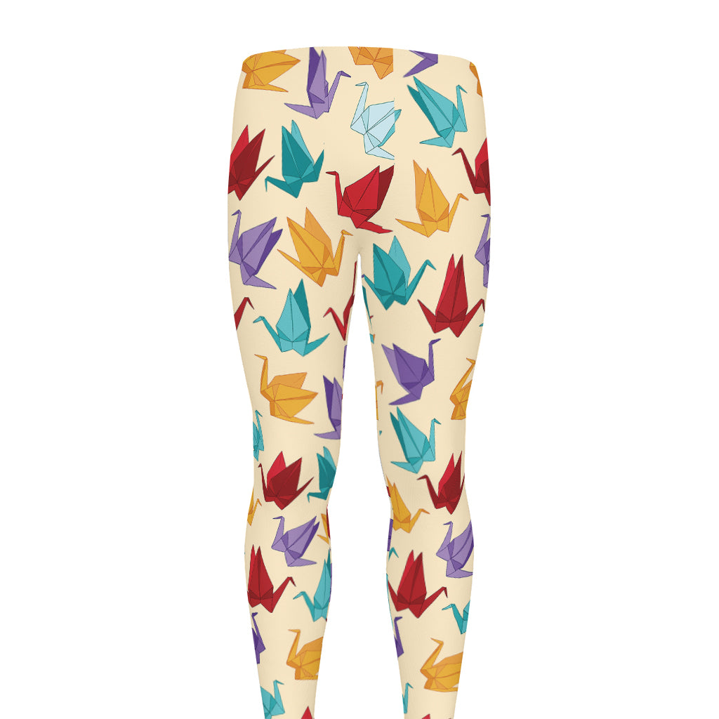 Colorful Origami Crane Pattern Print Men's leggings