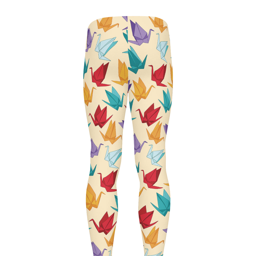 Colorful Origami Crane Pattern Print Men's leggings