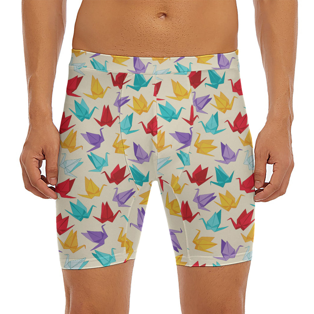 Colorful Origami Crane Pattern Print Men's Long Boxer Briefs