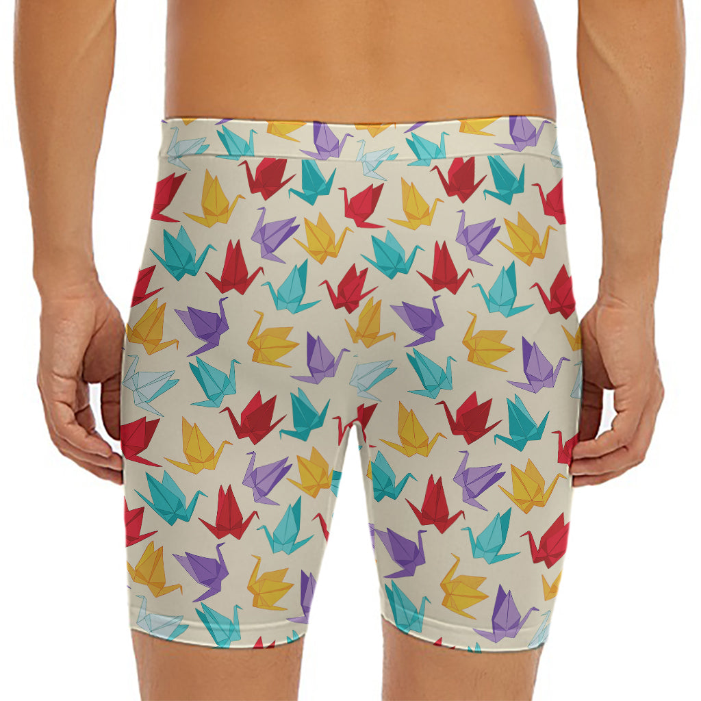 Colorful Origami Crane Pattern Print Men's Long Boxer Briefs