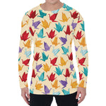 Colorful Origami Crane Pattern Print Men's Long Sleeve T-Shirt