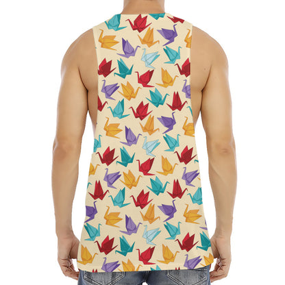 Colorful Origami Crane Pattern Print Men's Muscle Tank Top