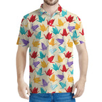 Colorful Origami Crane Pattern Print Men's Polo Shirt