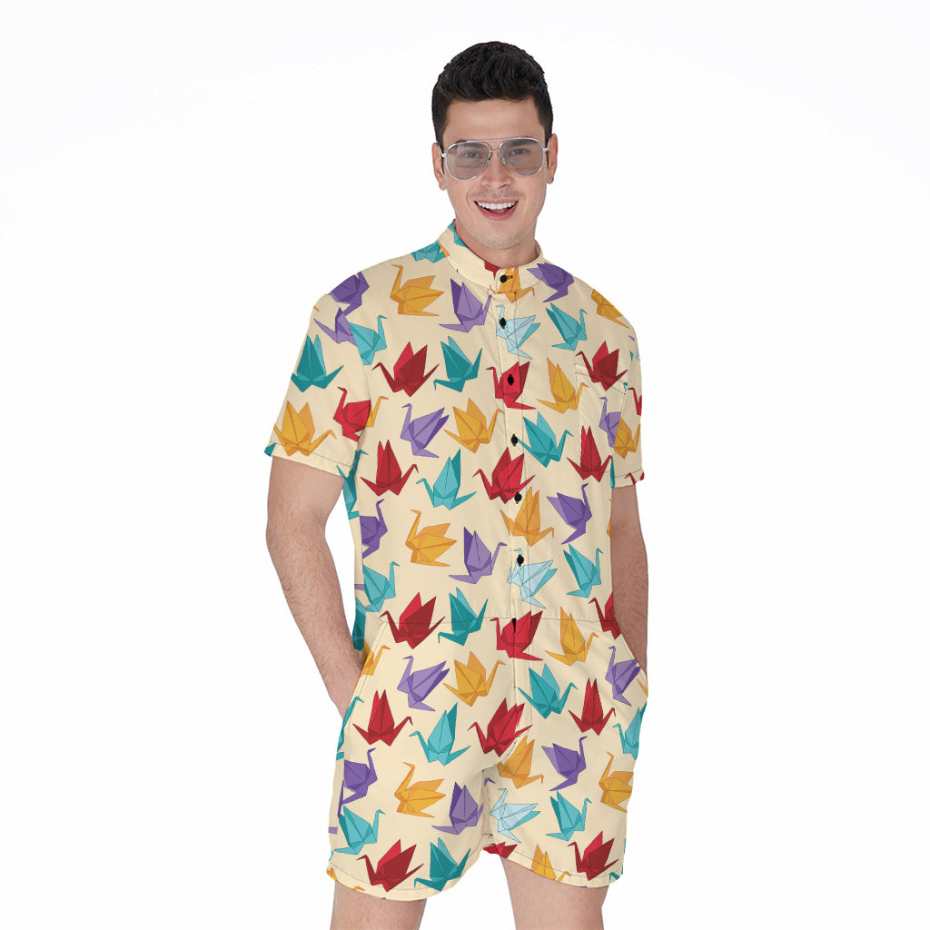 Colorful Origami Crane Pattern Print Men's Rompers