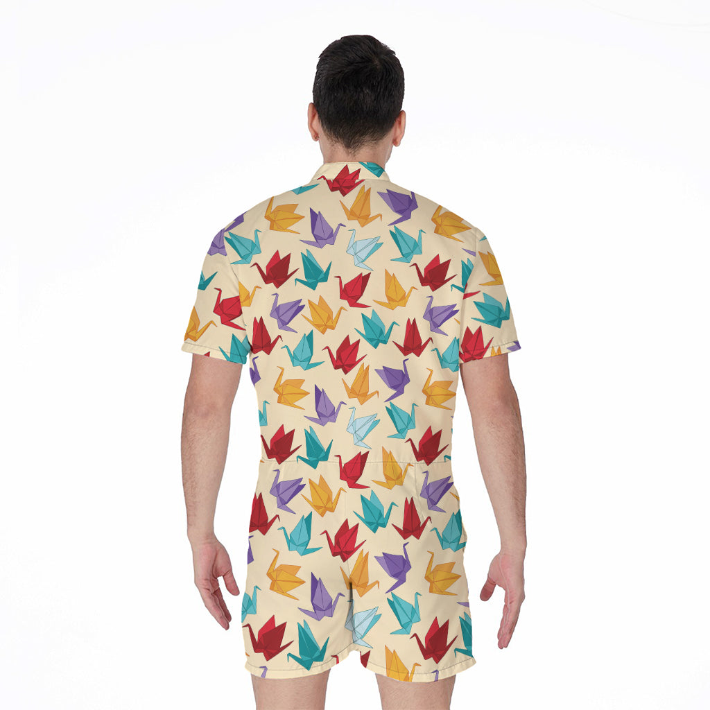 Colorful Origami Crane Pattern Print Men's Rompers