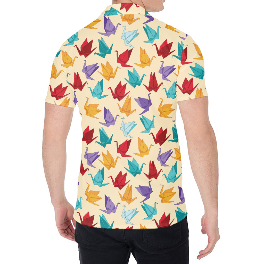 Colorful Origami Crane Pattern Print Men's Shirt