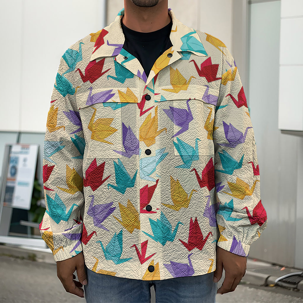 Colorful Origami Crane Pattern Print Men's Shirt Jacket