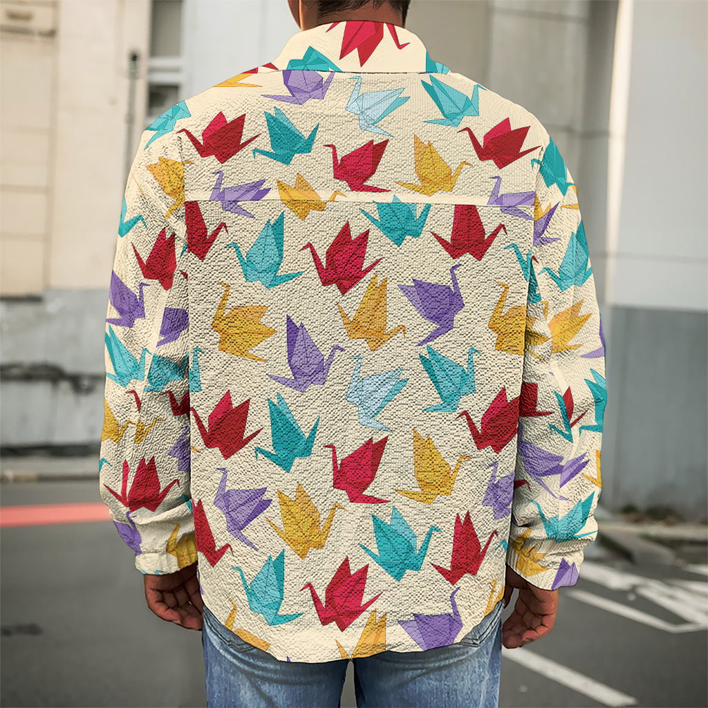 Colorful Origami Crane Pattern Print Men's Shirt Jacket