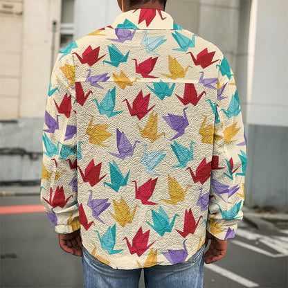 Colorful Origami Crane Pattern Print Men's Shirt Jacket