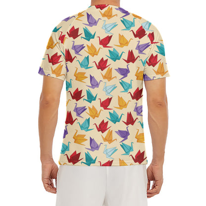 Colorful Origami Crane Pattern Print Men's Short Sleeve Rash Guard