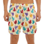 Colorful Origami Crane Pattern Print Men's Split Running Shorts