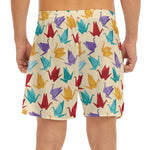 Colorful Origami Crane Pattern Print Men's Split Running Shorts