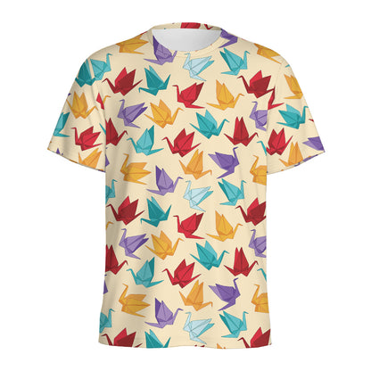 Colorful Origami Crane Pattern Print Men's Sports T-Shirt
