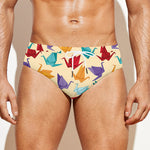 Colorful Origami Crane Pattern Print Men's Swim Briefs