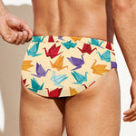 Colorful Origami Crane Pattern Print Men's Swim Briefs