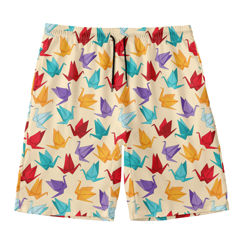 Colorful Origami Crane Pattern Print Men's Swim Trunks