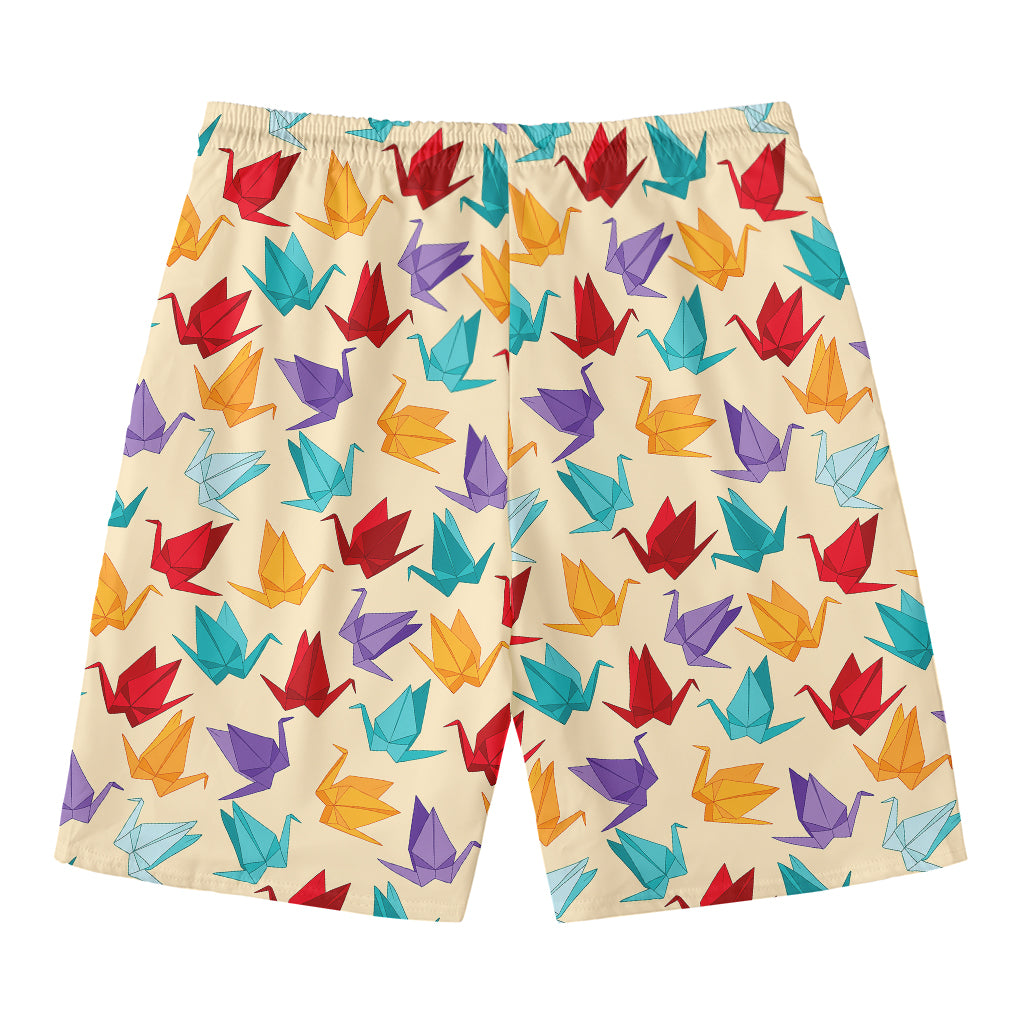 Colorful Origami Crane Pattern Print Men's Swim Trunks