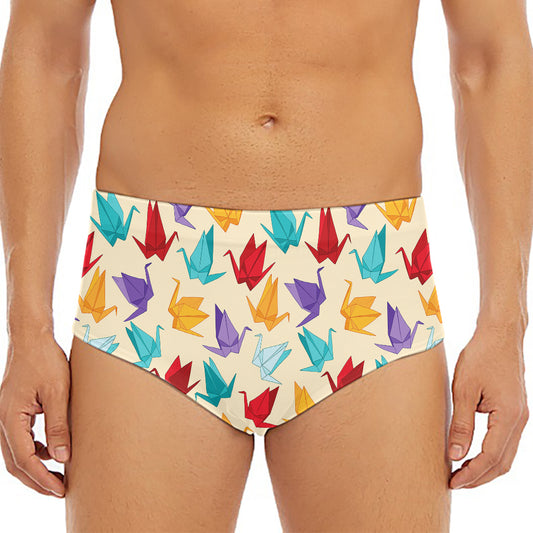 Colorful Origami Crane Pattern Print Men's Triangle Swim Briefs