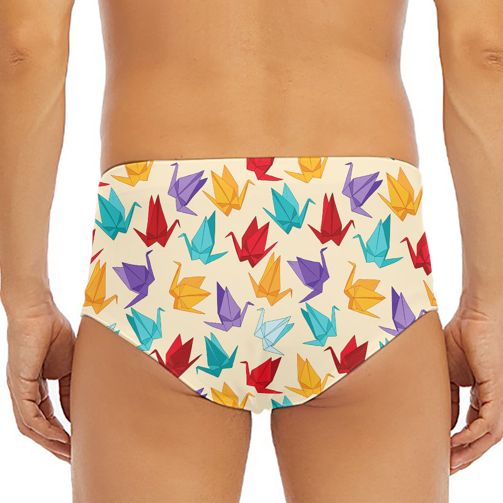 Colorful Origami Crane Pattern Print Men's Triangle Swim Briefs