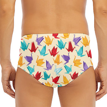 Colorful Origami Crane Pattern Print Men's Triangle Swim Briefs