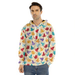 Colorful Origami Crane Pattern Print Men's Velvet Pullover Hoodie