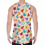 Colorful Origami Crane Pattern Print Men's Velvet Tank Top