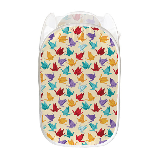 Colorful Origami Crane Pattern Print Mesh Laundry Hamper