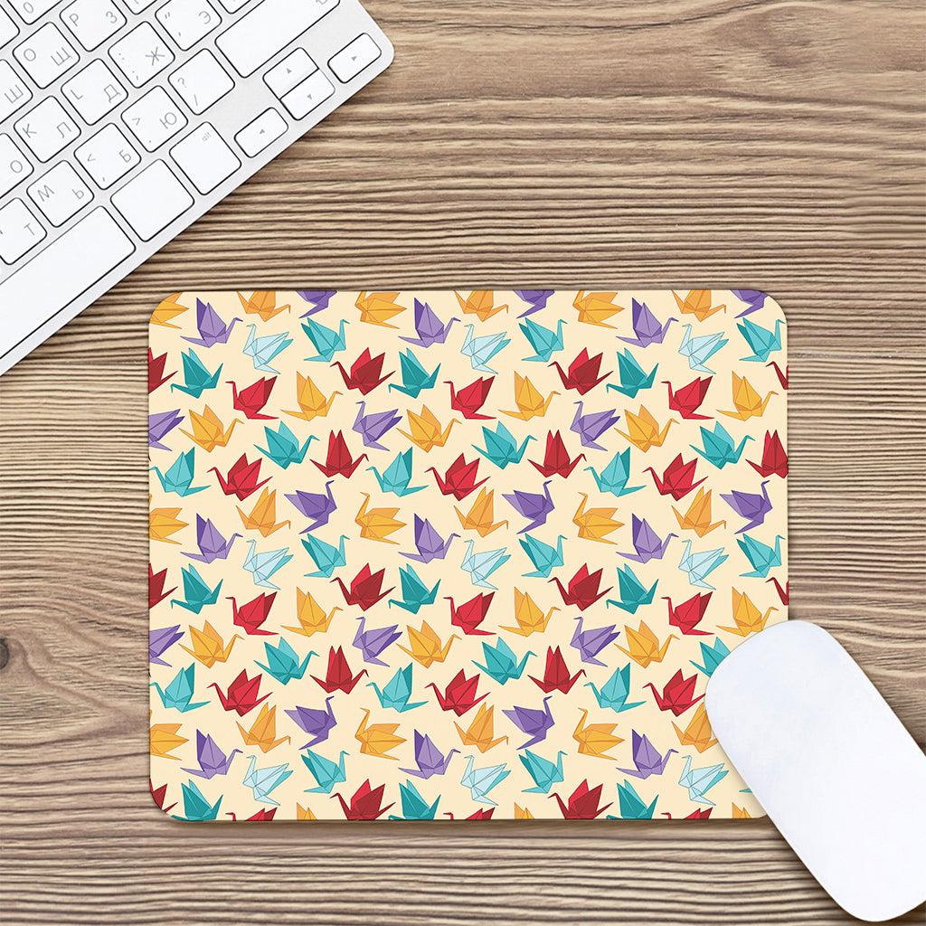 Colorful Origami Crane Pattern Print Mouse Pad