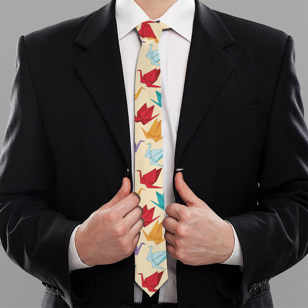 Colorful Origami Crane Pattern Print Necktie