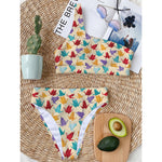 Colorful Origami Crane Pattern Print One Shoulder Bikini Top