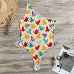 Colorful Origami Crane Pattern Print One Shoulder Bodysuit