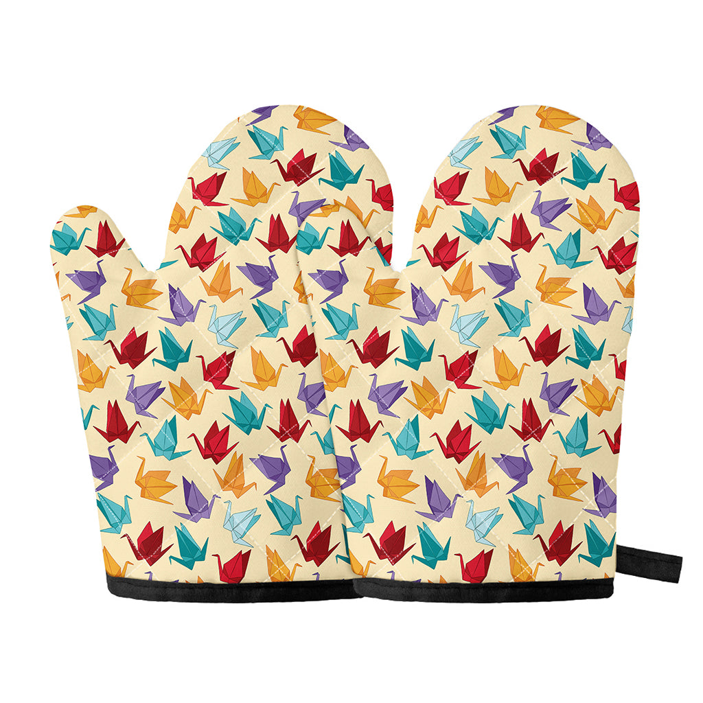 Colorful Origami Crane Pattern Print Oven Mitts