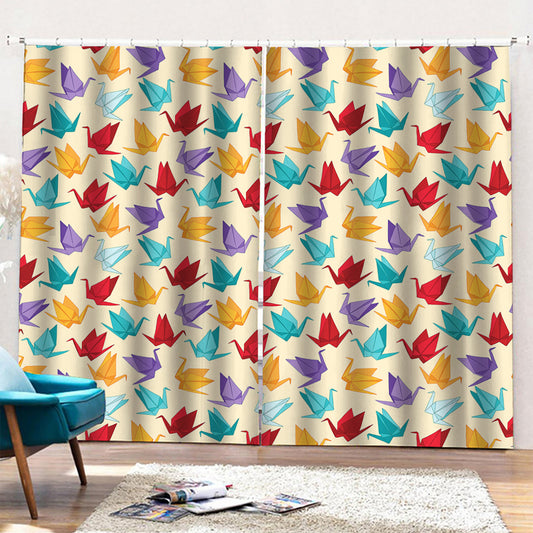 Colorful Origami Crane Pattern Print Pencil Pleat Curtains