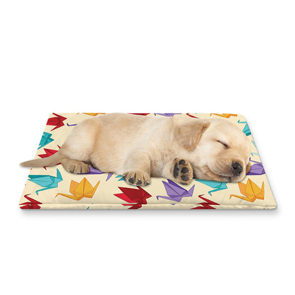 Colorful Origami Crane Pattern Print Pet Cooling Mat Cover