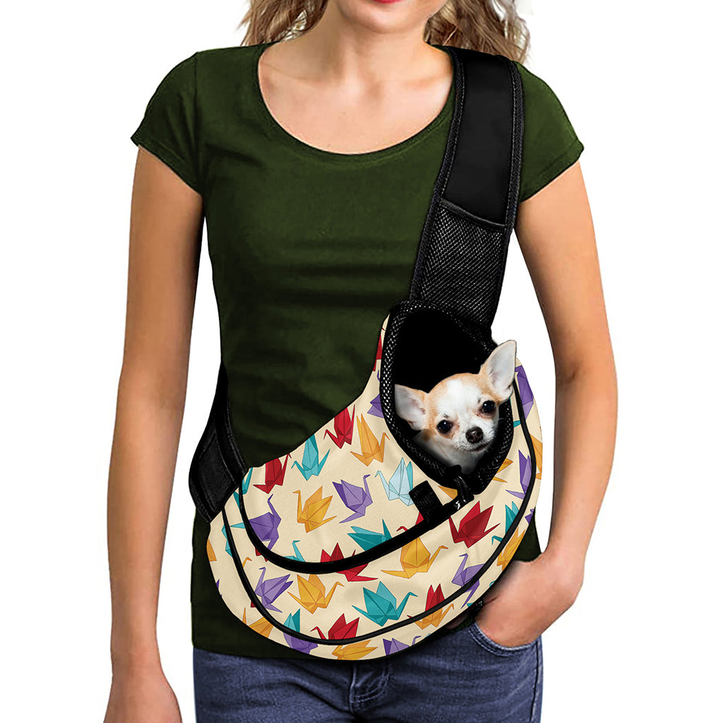 Colorful Origami Crane Pattern Print Pet Sling Carrier