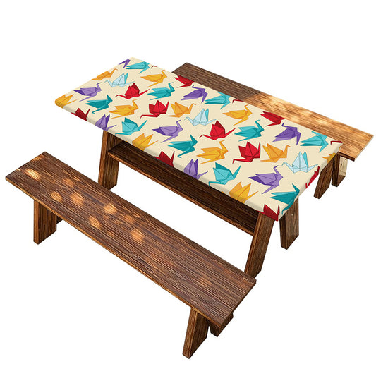 Colorful Origami Crane Pattern Print Picnic Table Cover