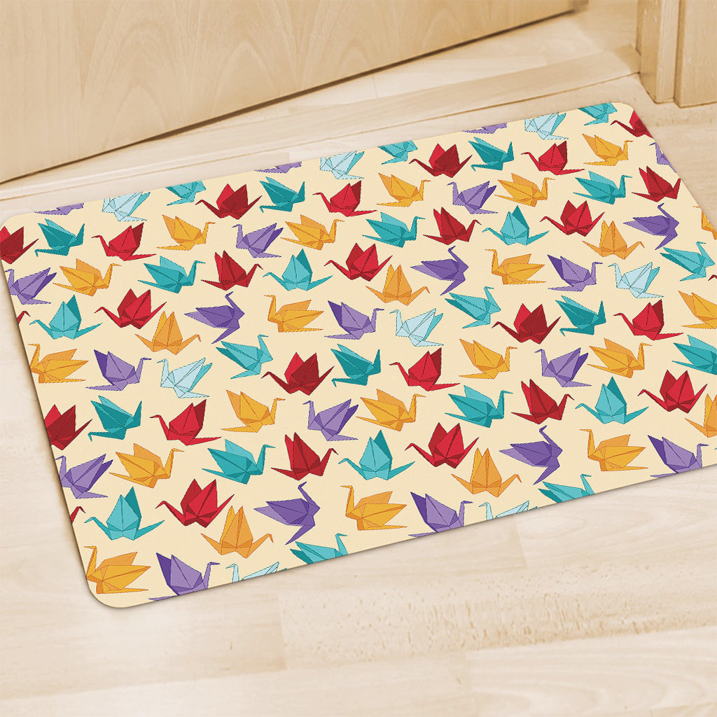 Colorful Origami Crane Pattern Print Polyester Doormat