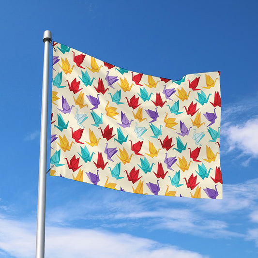 Colorful Origami Crane Pattern Print Polyester Flag