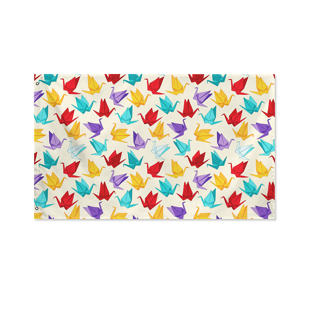 Colorful Origami Crane Pattern Print Polyester Flag