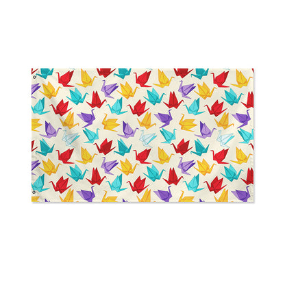 Colorful Origami Crane Pattern Print Polyester Flag