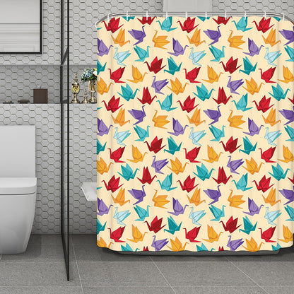 Colorful Origami Crane Pattern Print Polyester Shower Curtain