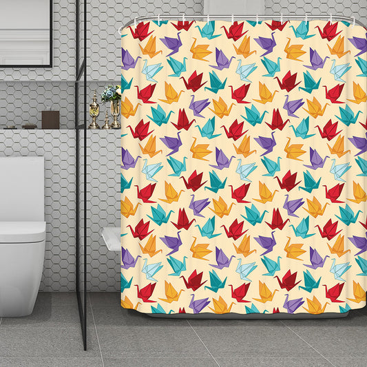 Colorful Origami Crane Pattern Print Polyester Shower Curtain