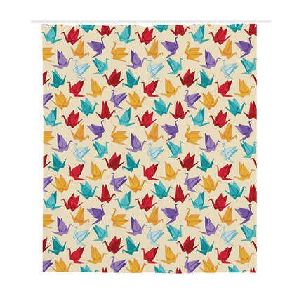 Colorful Origami Crane Pattern Print Polyester Shower Curtain