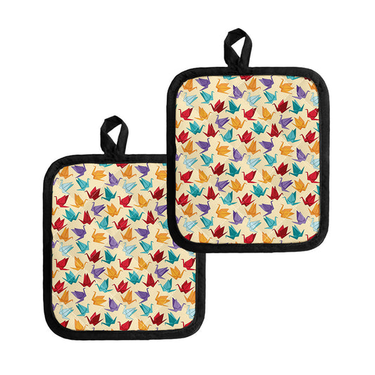 Colorful Origami Crane Pattern Print Pot Holders